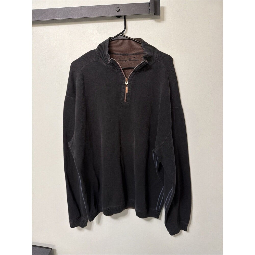 Tommy Bahama Sweater Mens XL Navy Brown Reversible Quarter Zip Pullover  No tag